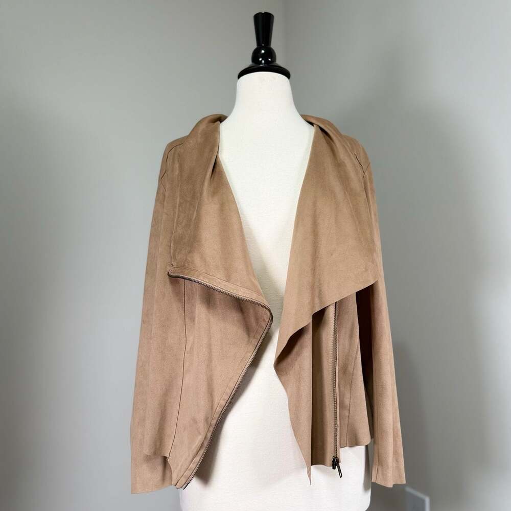 Mote Beige Faux Suede Waterfall Moto Jacket Size Small Boho Western Minimalist